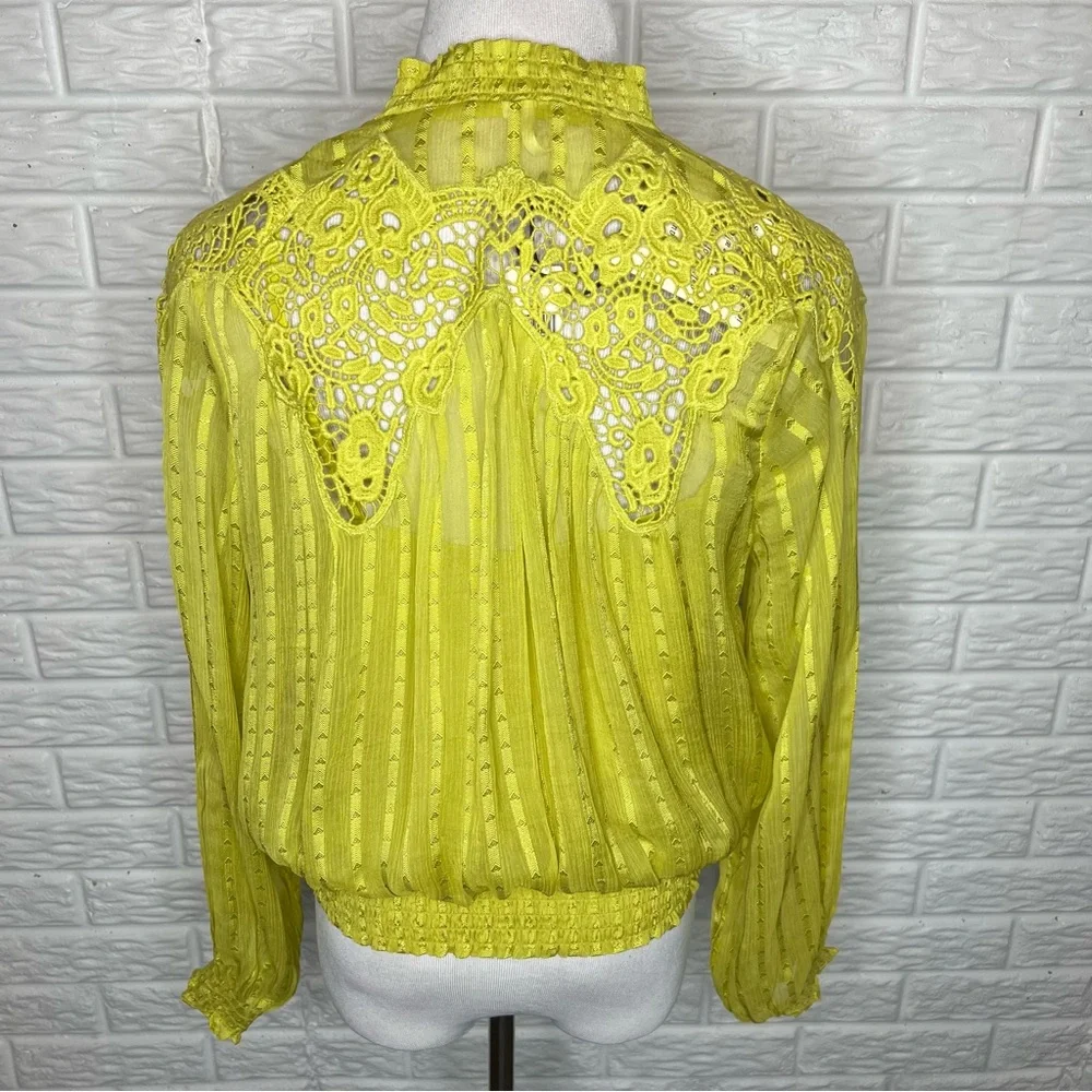 ANTHROPOLOGIE NWT Moira Peasant Blouse Top In Chartreuse Size 6